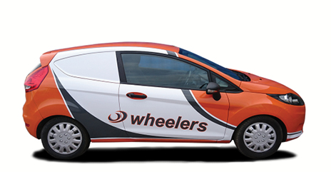 Wheelers orange and white van design